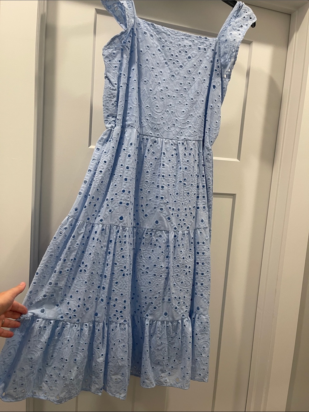 Light Blue Eyelet Tiered Womens Dress